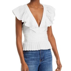 Ramy Brook White Ruffled Peplum Emilia Blouse NWT